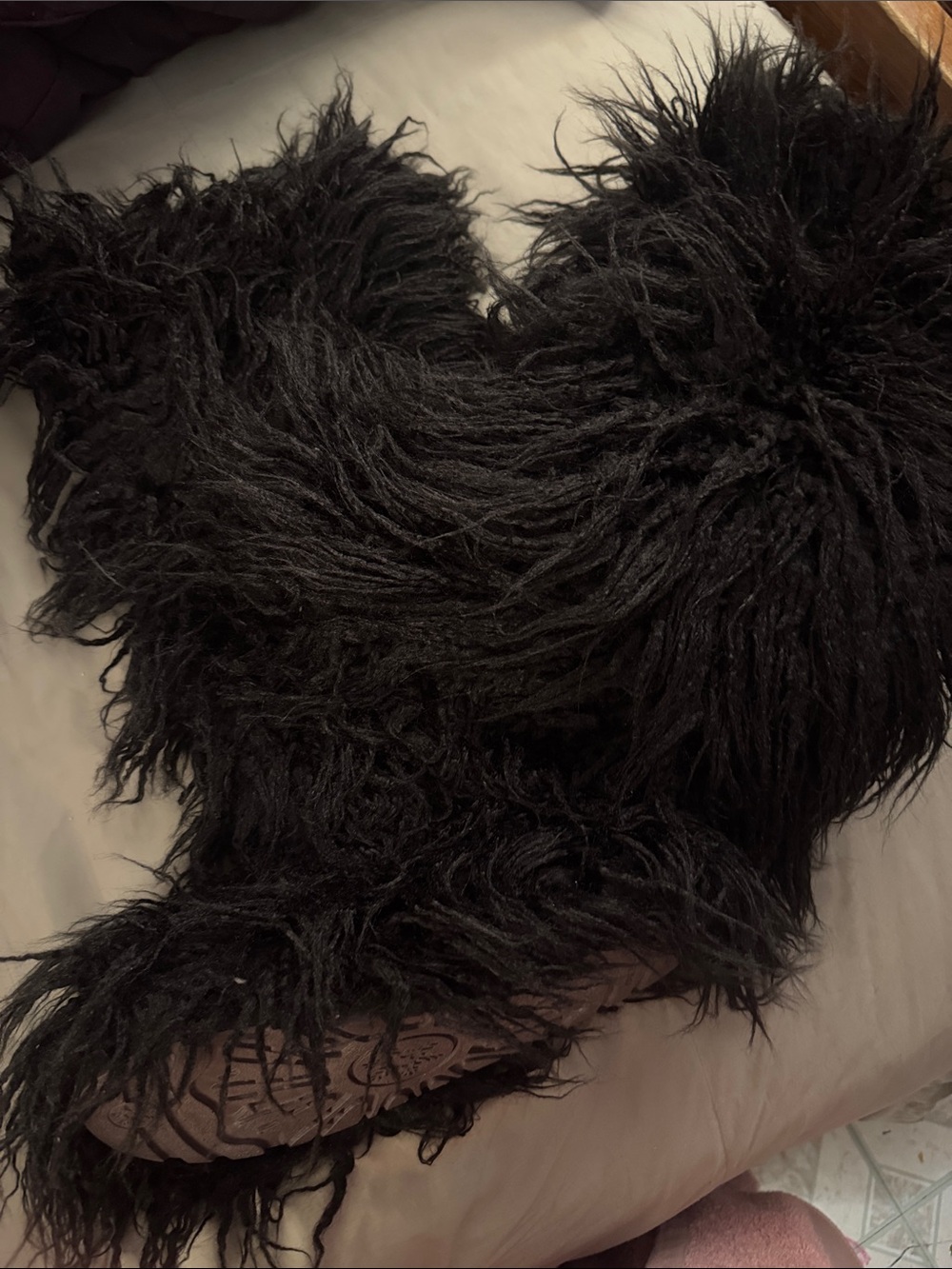 Black Long Shag Faux Fur boots for winter up to the knee